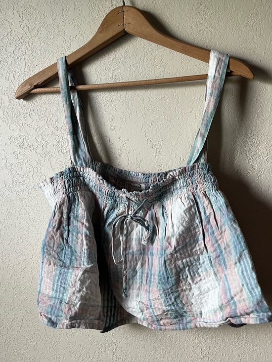 American Eagle Outfitters Tops - AEO Pastel Plaid Cotton Tank Top Cropped